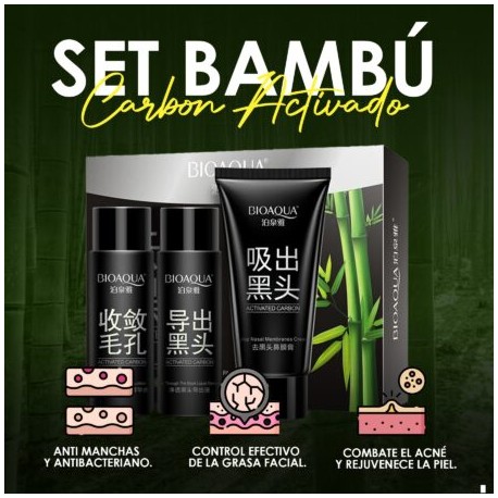 Set de carbón activado con bambú para quitar puntos negros