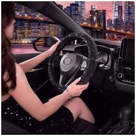 FUNDA DE VOLANTE CON BRILLOS NEGRA.